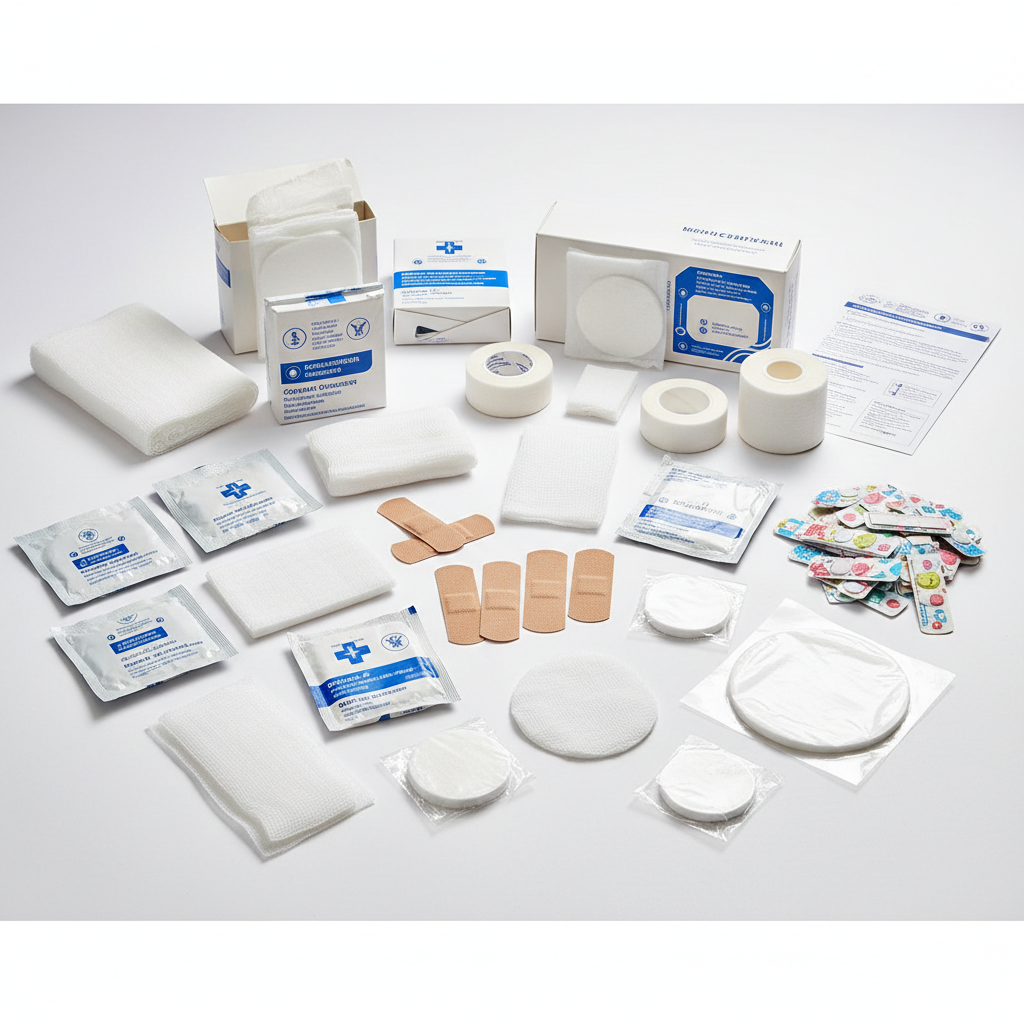 Assorted sterile wound dressings and plasters