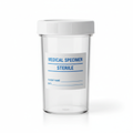 Clear sterile urine sample collection pot with white screw lid